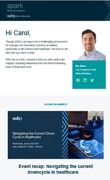 Silicon Valley Bank Startup Banking nurture email